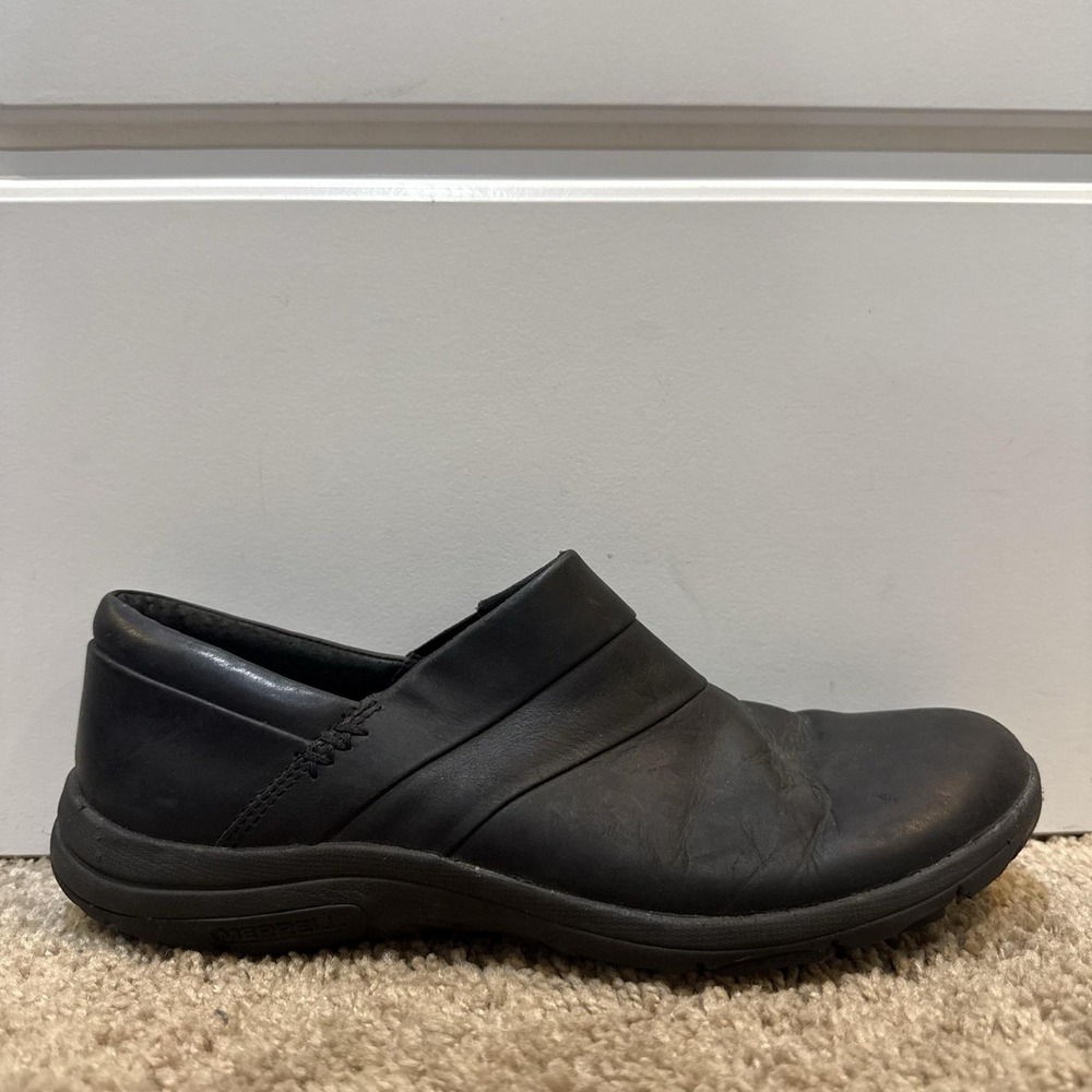 Merrell Shoes Womens Size 8.5 Black Leather Slip On Comfort Walking J31334